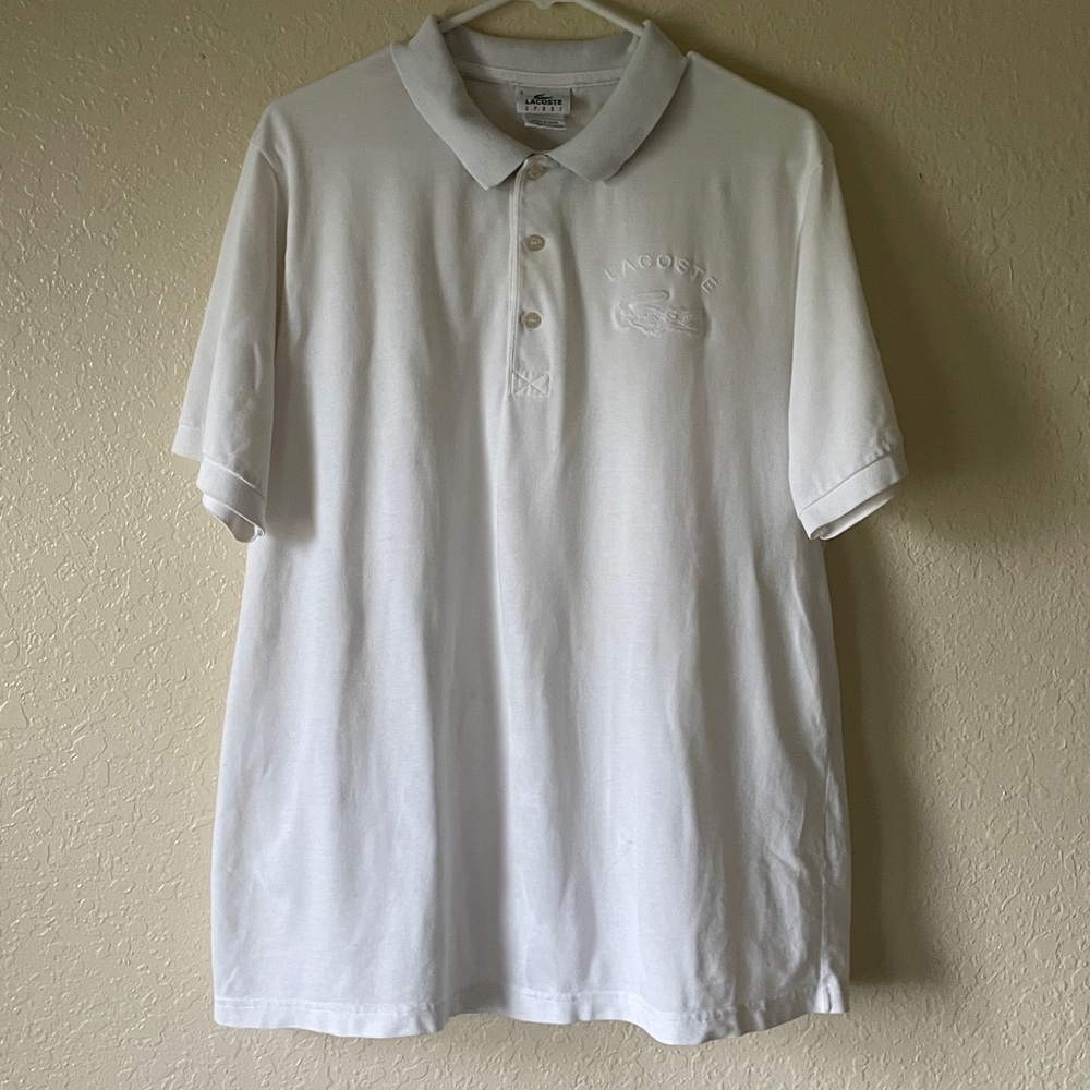 Lacoste Classic White Polo embroidered XL Golf Casual Dress Shirt